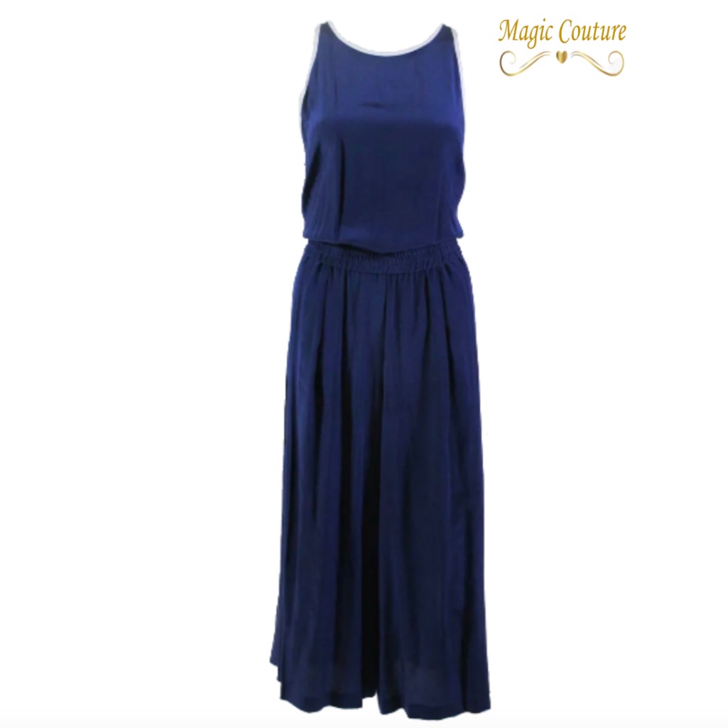 Thakoon Addition Blue Silk Open Back Sleeveless Cropped Jumpsuit